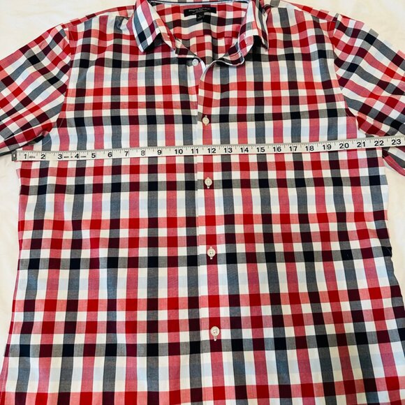 Banana Republic Men Shirt Large Red White Blue Grant Fit Non Iron Button Up - Picture 5 of 8